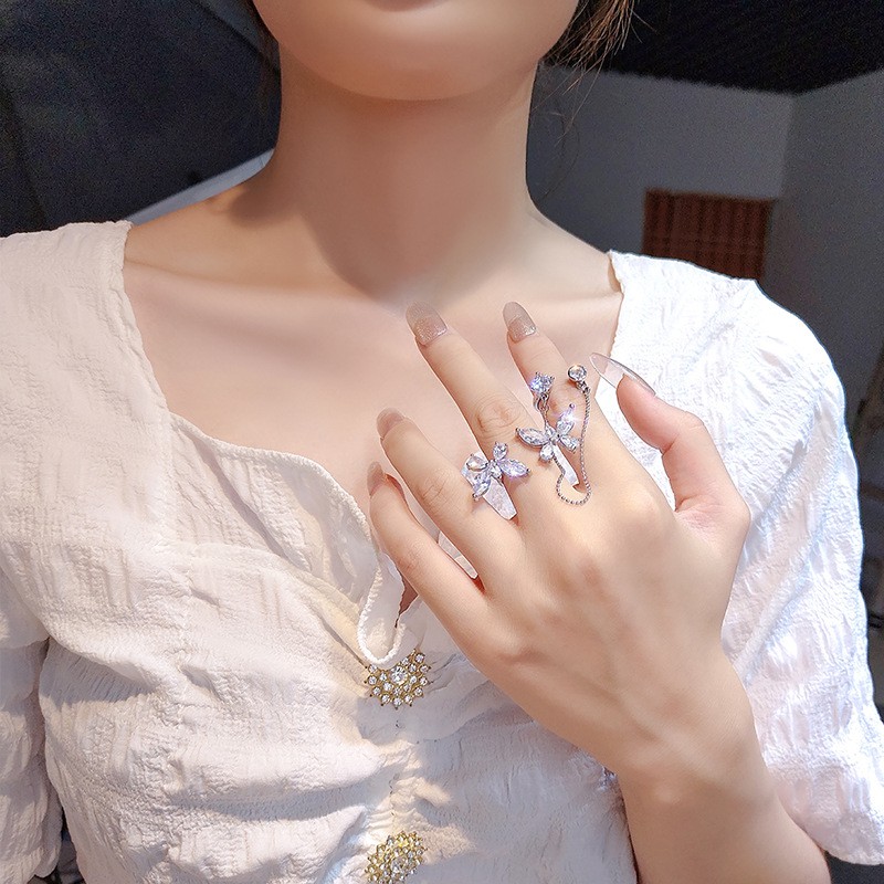 Nhẫn Đính Hôn Kim Cương Pha Lê Bướm Phong Cách Thời Trang Hàn Quốc Cho Nữ