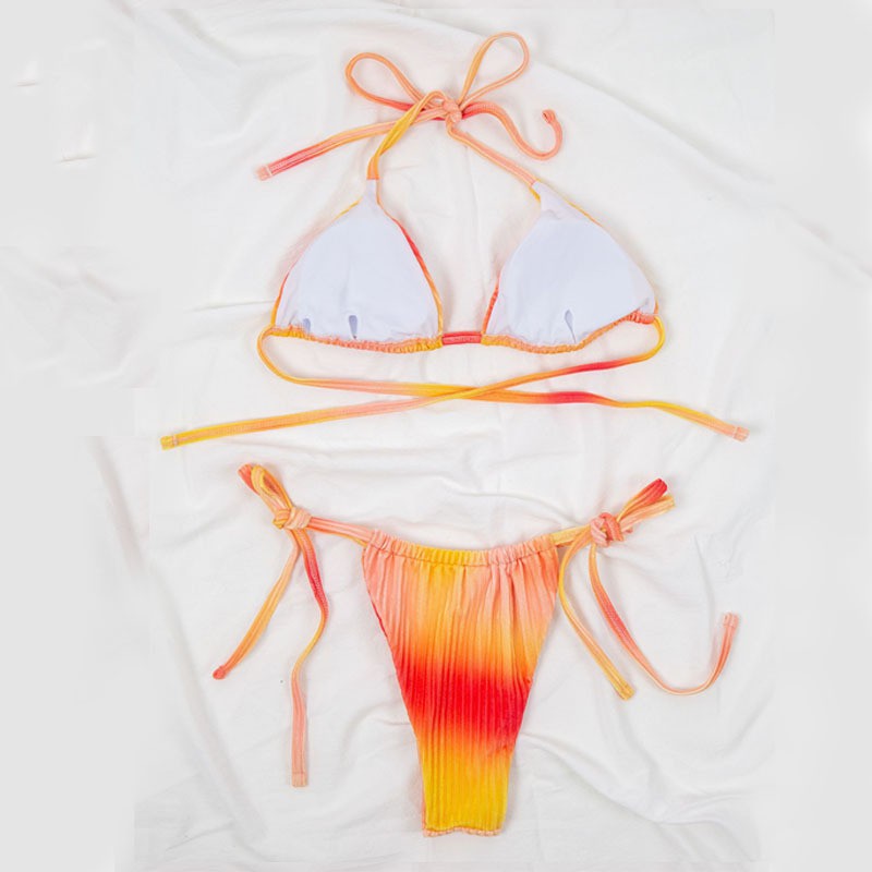 [BKN1385] &lt;ÂU&gt; SET BIKINI TRIANGLE NHUNG GÂN OMBRE CAM/TÍM