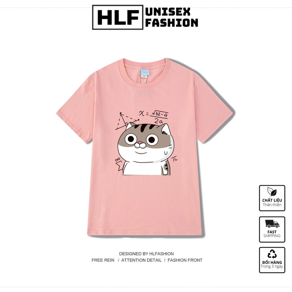 Áo thun tay lỡ form rộng Unisex mèo AMI làm toán, áo phông form rộng tay lỡ HLFashion
