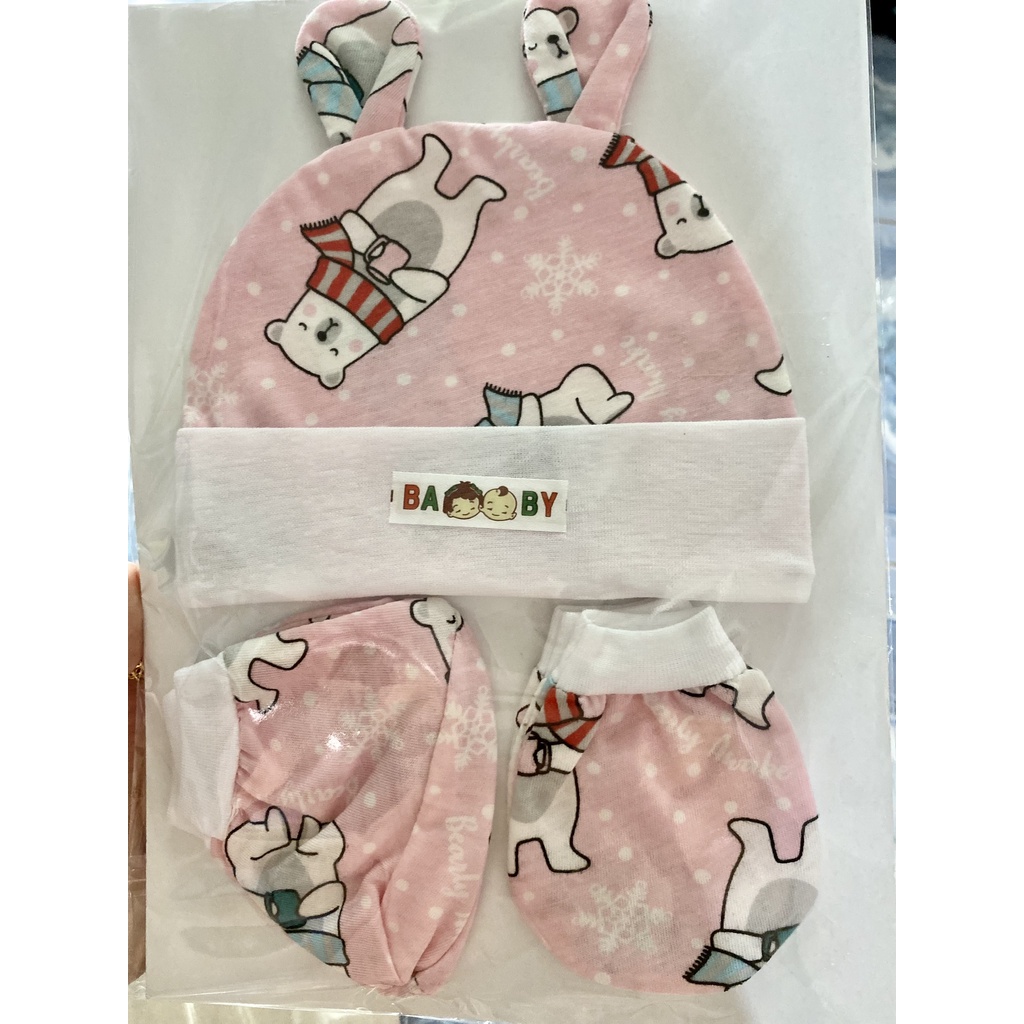 Set 02 Bộ Bao Tay Bao Chân Kèm Nón Họa Tiết Dễ Thương Cho bé
