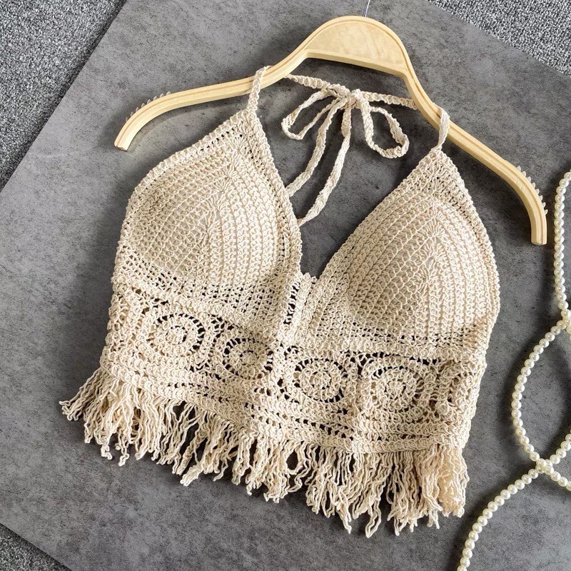 Áo bikini dệt kim có mút nâng ngực buộc lưng sang chảnh vanmiushop