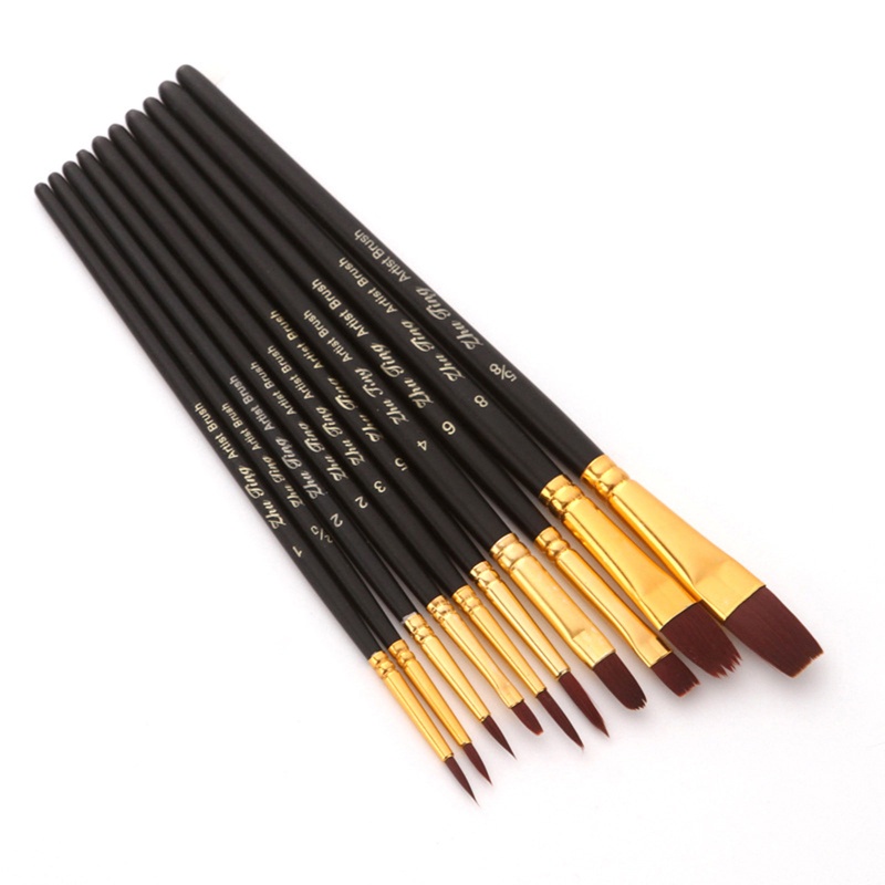 Va Bộ 10 Cọ Vẽ Màu Nước Acrylic Đầu Nhọn Cho Họa Sĩ / Cơ Thể / Vải Canvas / Sơn Dầu