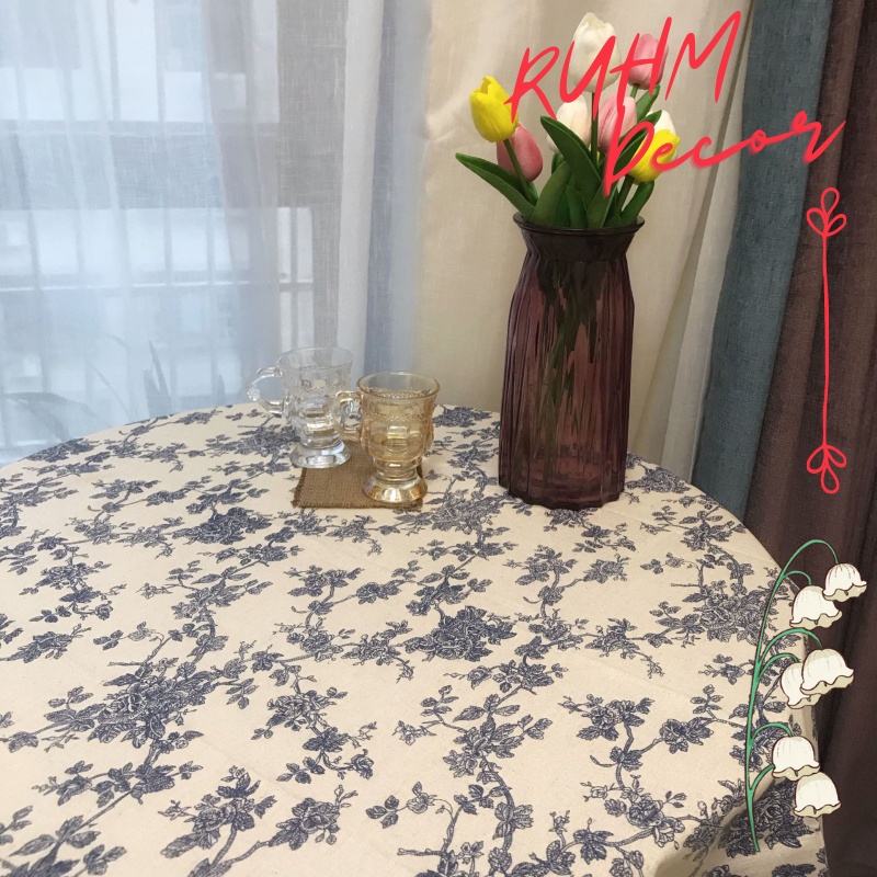 Khăn trải bàn ren hoa cổ điển họa tiết Hoa vintage xanh blue KB-B01