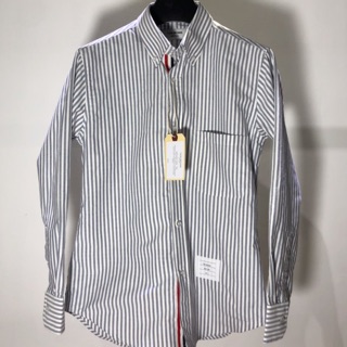 Tb - áo sơ mi nam nữ tay dài oxford thom brown sọc xám, viền trong khuy, đủ tags, cờ sau gáy, high quality menswear