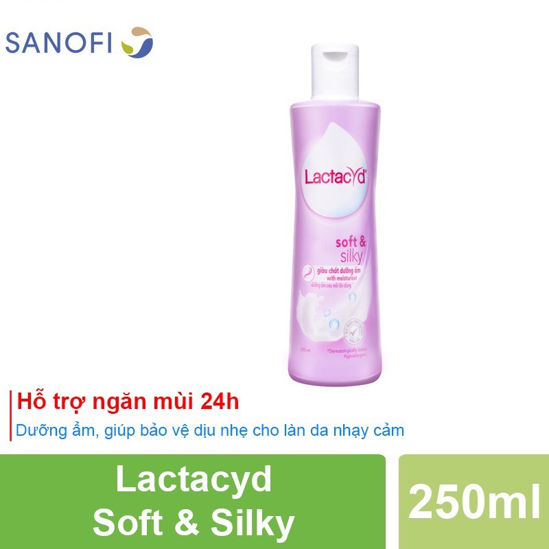 Dung dịch vệ sinh phụ nữ Lactacyd - Lactacyd Soft &amp; Silky, giúp làm sạch, dưỡng ẩm da tốt nhất(Chai 250ml)