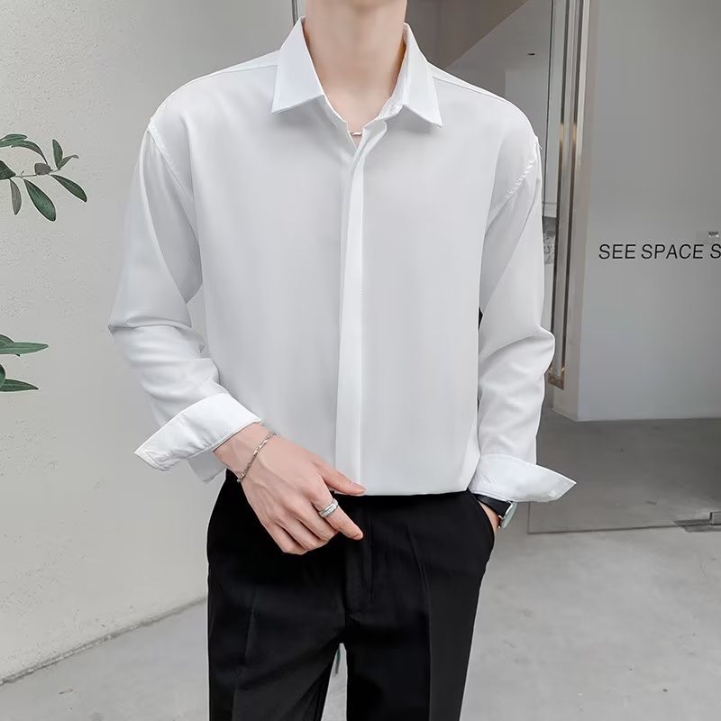 Áo sơ mi nam nữ dài tay Unisex Basic, Sơ mi nam chất vải lụa mịn mát form rộng suông Pantoni