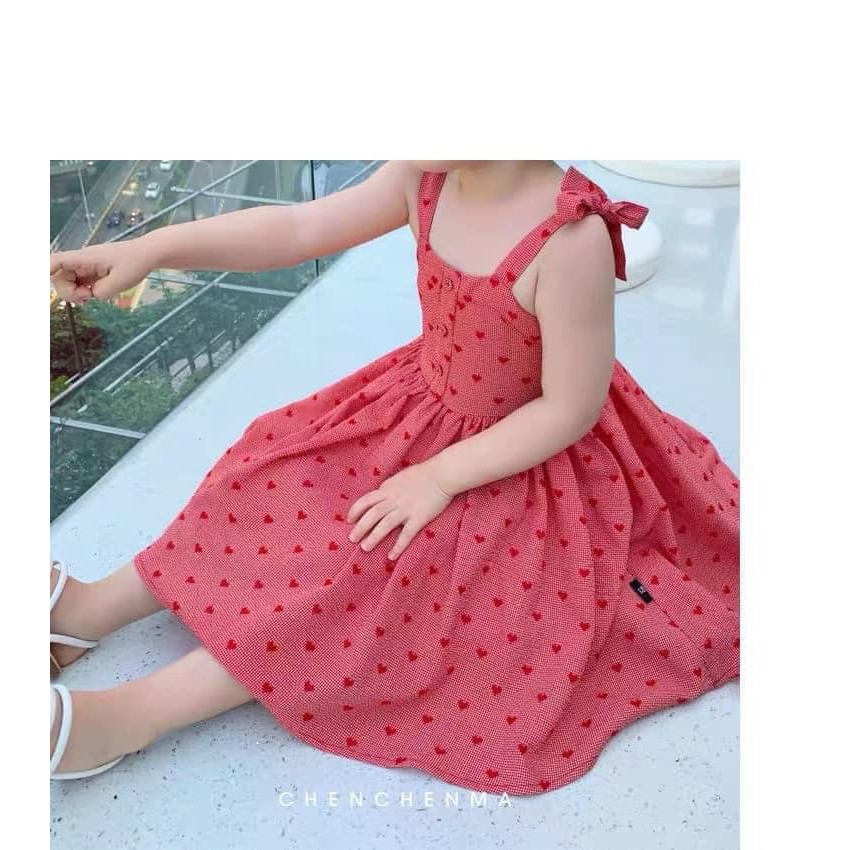 Váy đầm bé gái 2s buộc dây tim đỏ