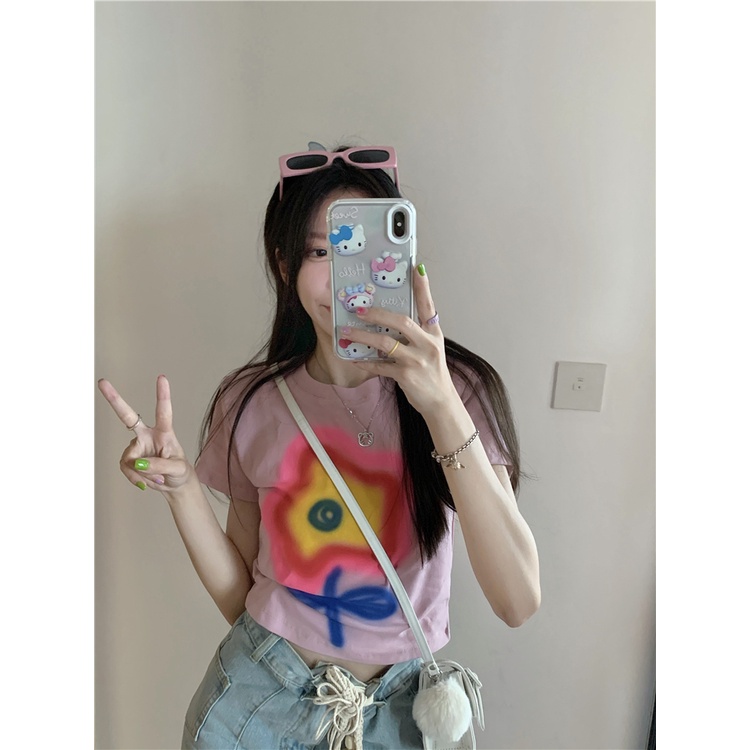 Áo Thun Ngắn Tay In Họa Tiết Hoa Thời Trang Mùa Hè Cho Nữ