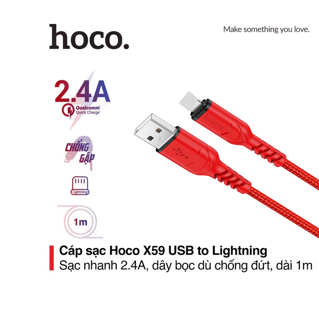Cáp Sạc Điện thoại Dây Dù Chống Gãy Hoco X59 Dài 1M