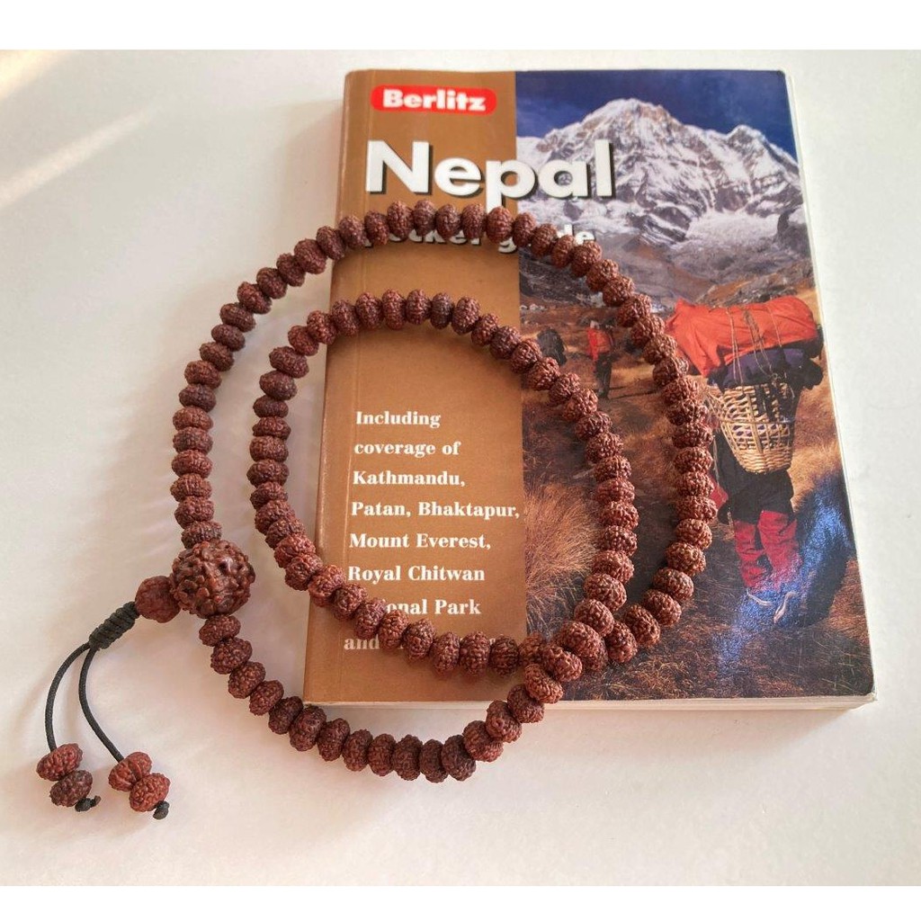 Chuỗi hạt bồ đề Kim Cang 9 mặt 8mm nâu đỏ đậm tự nhiên Nepal / Nepali Handmade Natural Rudraksha Bead Mala 9 mukhis 8mm