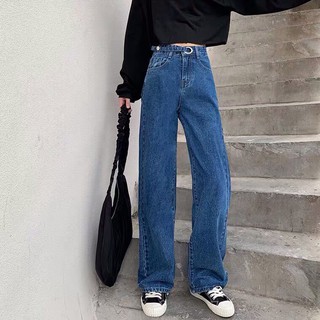 Quần jeans ống suông nữ cạp chéo dây