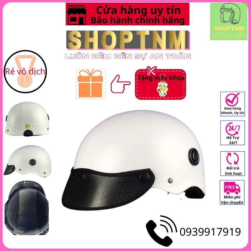 Mũ bảo hiểm 1/2 nữa đầu Trơn nhiều màu, kiểu dáng thời trang gọn nhẹ.