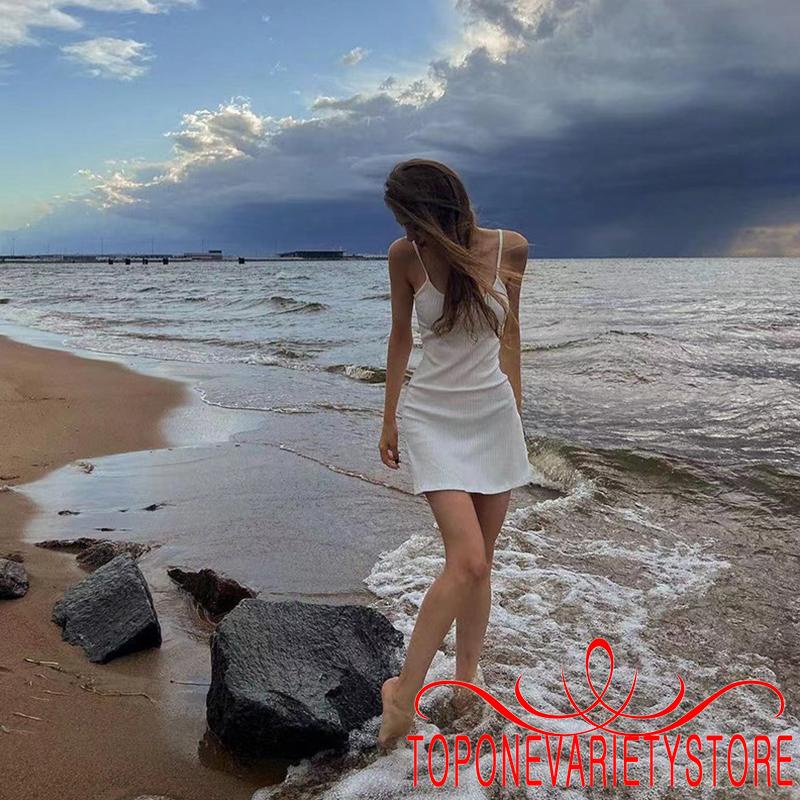Topone Đầm Hai Dây Hở Lưng Màu Trơn Thời Trang Mùa Hè Cho Nữ