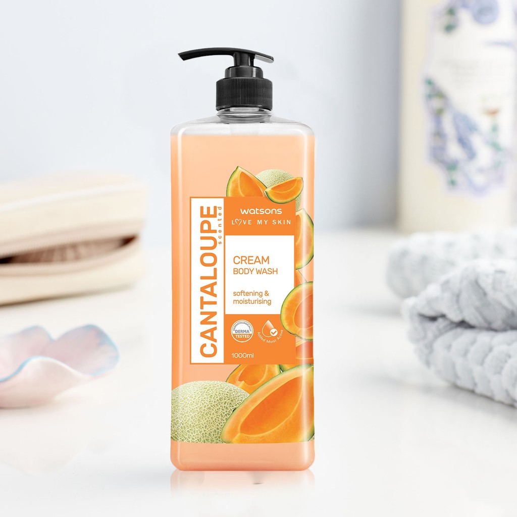 Kem Tắm Watsons Love My Skin Cantaloupe Scented Cream Body Wash Dưa Lưới Thơm Mát 1000ml