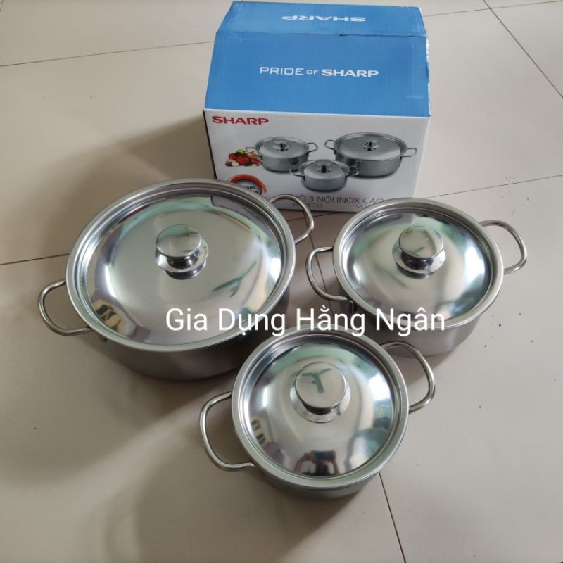 Bộ 3 nồi inox SHARP hàng quà tặng cao cấp ❤️FREESHIP❤️ Đun mọi loại bếp