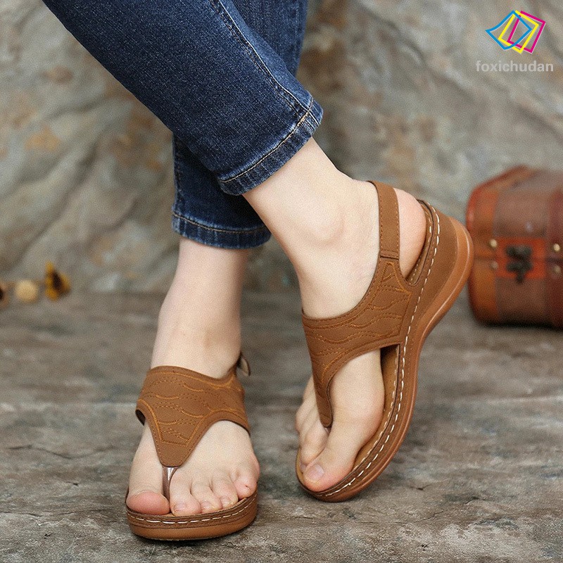 Giày Sandal Nữ Đi Biển Thêu Hoa Thời Trang