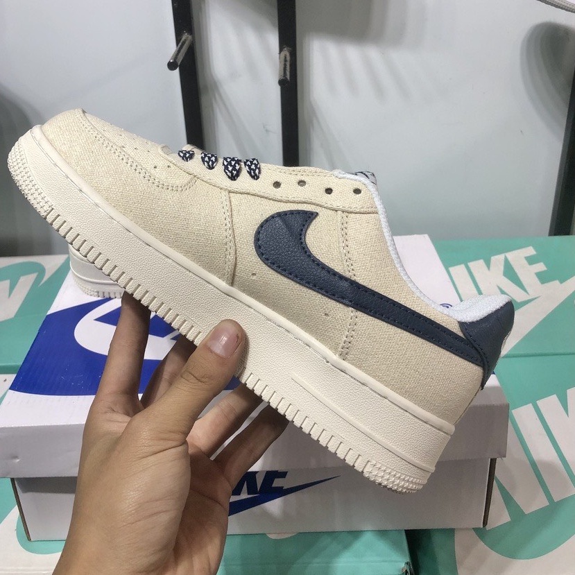 Giày thể thao air force 1 bản vải màu be, AF1 vàng cát  vệt xanh cao cấp, tặng box bảo vệ giày