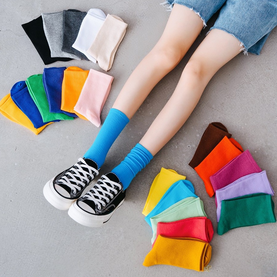 Tất Cổ Cao Nam Nữ, Tất Nữ Nam Nhún Chất Liệu Cotton Mềm Thoáng Mát Dễ Phối Đồ Hot Trend Co Giãn Nhiều Màu Tat24