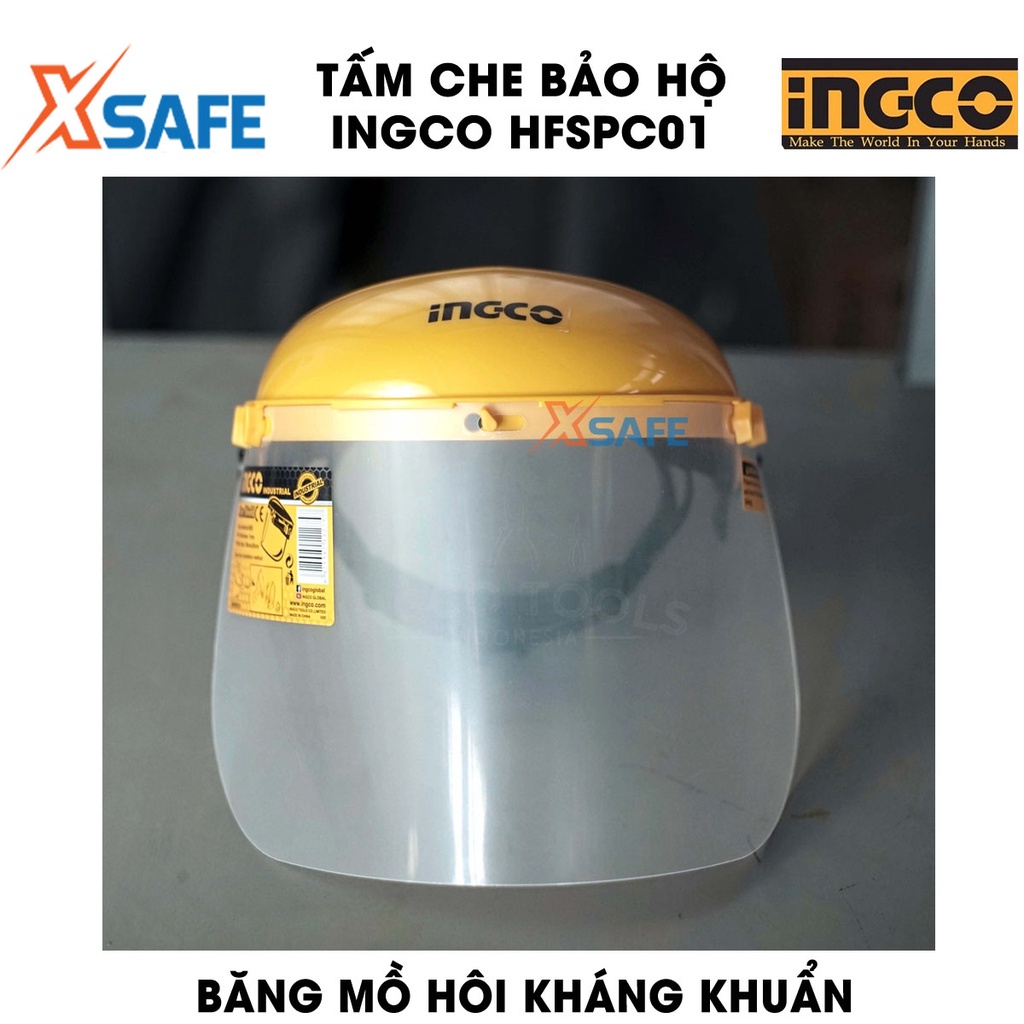 Tấm che bảo hộ INGCO HFSPC01 chống va đập Kính che mặt bảo hộ chống giọt bắn có điều chỉnh độ rộng, băng mồ hôi