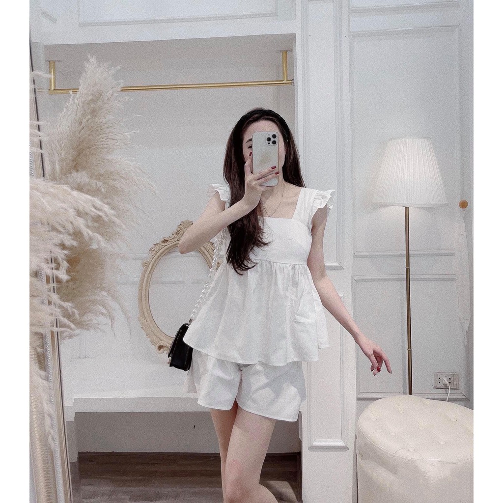 [SET TRANG PHỤC] Set Bộ Nữ, Đồ Bộ Mặc Nhà Áo Dây Cánh Tiên Phối Quần Ngắn Chất Đũi Siêu Mát Ngày Hè | BigBuy360 - bigbuy360.vn