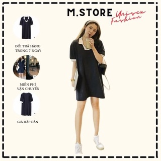 váy đầm nữ polo cộc tay cổ bẻ viền trắng dáng suông phong cách thể thao hàn quốc hottrend_MStore