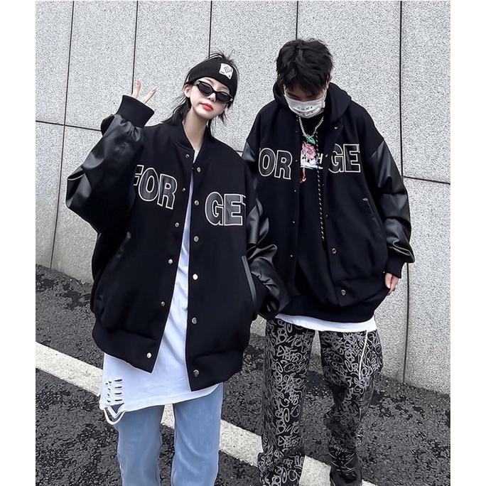 ÁO BOMBER KAKI PHỐI TAY DA FORGET FORM UNISEX NAM NỮ (hình chụp thật)