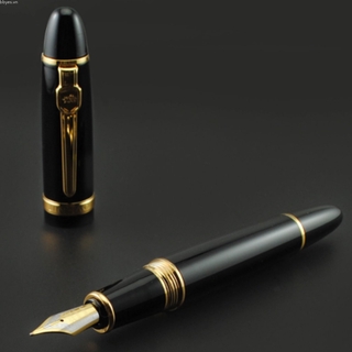 Bbyes 1pc New Jinhao 159 Chung Màu đen Trung bình Nib Fountain Bút Kẹp vàng Văn phòng phẩm