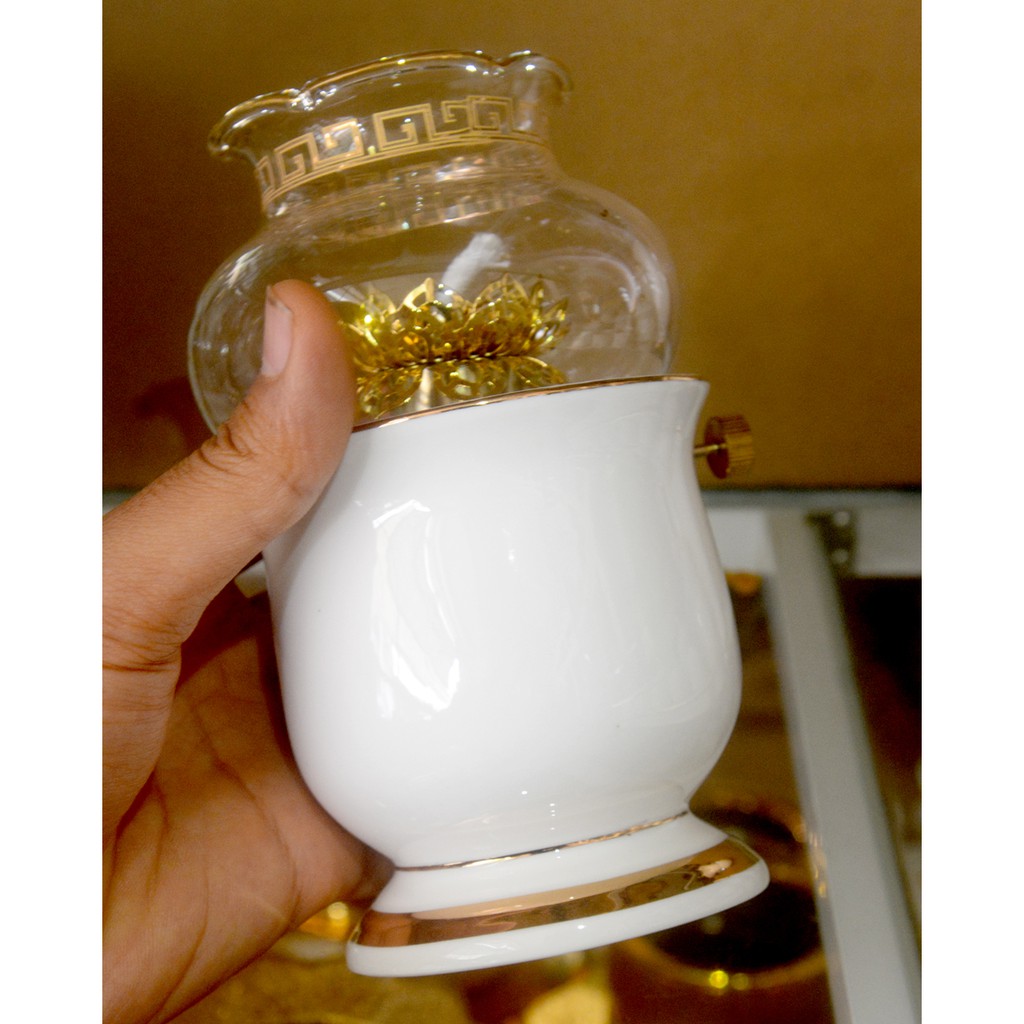 Đèn dầu thờ cúng bàn thờ gốm sứ trắng