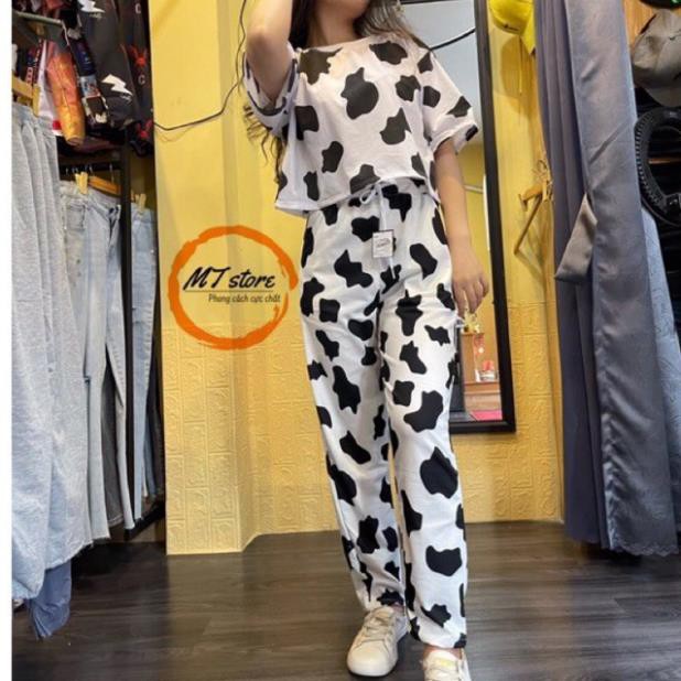 Quần Bò Sữa Ống Suông From Rộng Dáng Jogger In Họa Tiết Loang Bò Sữa Có Dây Rút Gấu Phong Cách Ulzzang xịn | BigBuy360 - bigbuy360.vn