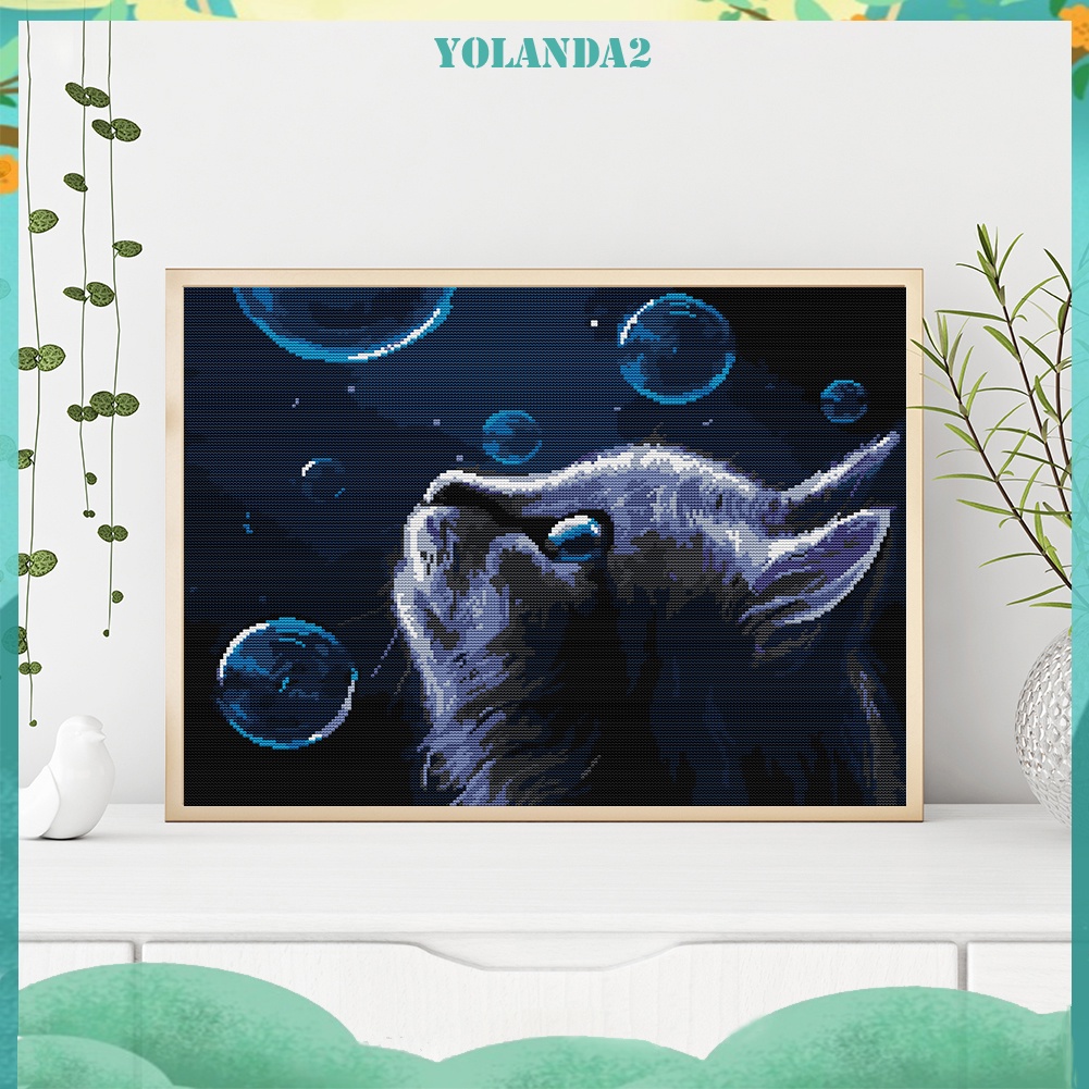 Tranh thêu chữ thập 14CT hình mèo đêm toàn bộ