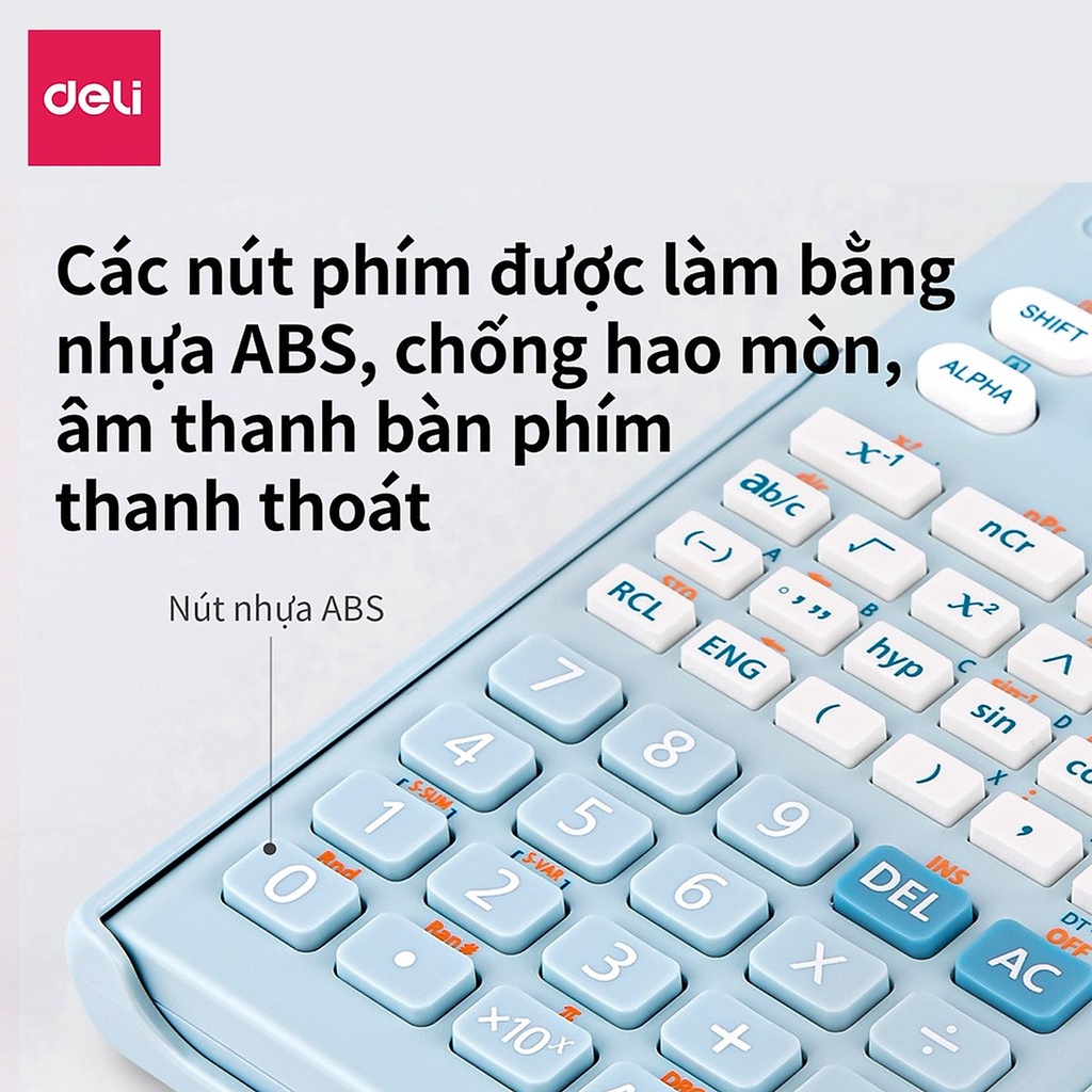 Máy tính kỹ thuật học sinh Deli Bảo hành 1 đổi 1 12 tháng màn hình LCD hiển thị 2 dòng 12 chữ số nút nhựa chắc chắn 1700