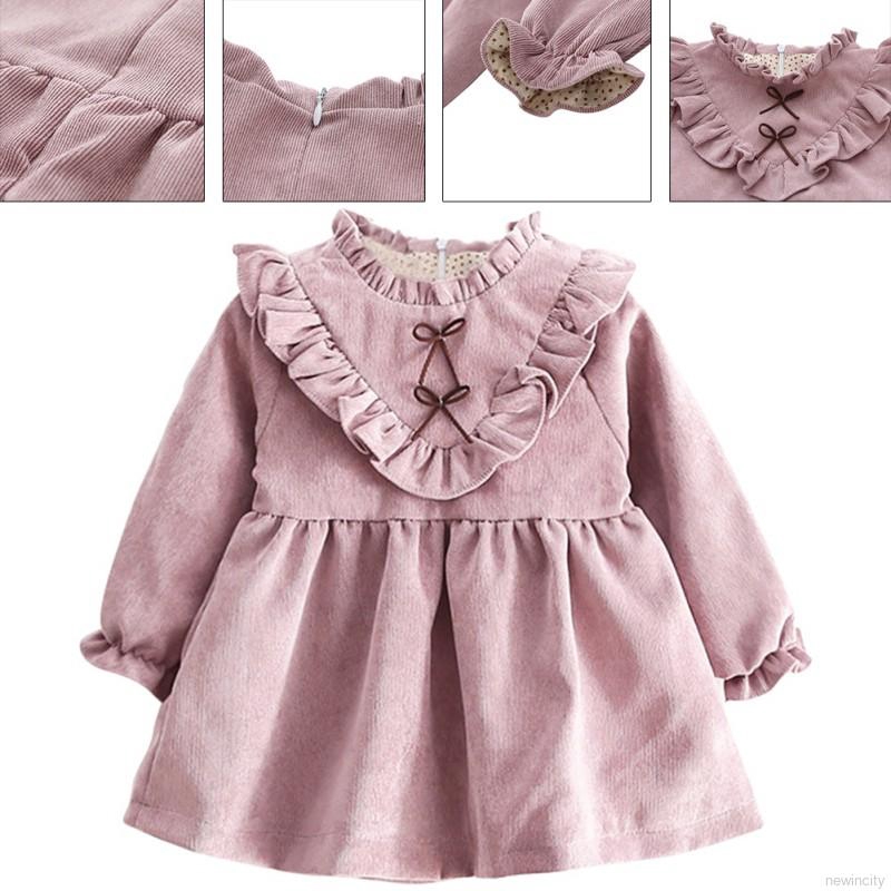 Đầm dài tay thắt nơ xinh xắn cho bé gái