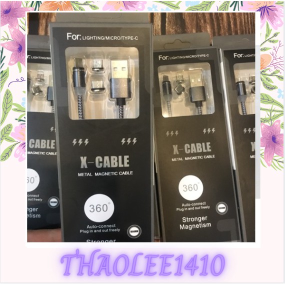 Cáp Sạc từ hít nam châm 3 đầu hút xoay 360 độ cho các loại điện thoại Dài 2M