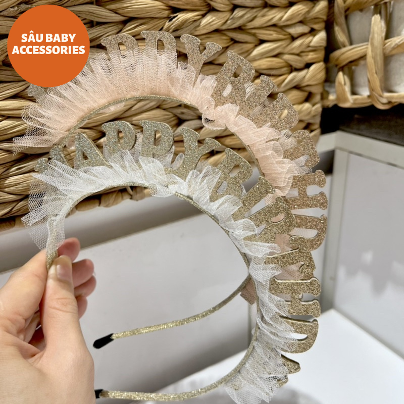 Bờm xước tóc Happy Birthday kim tuyến cho bé