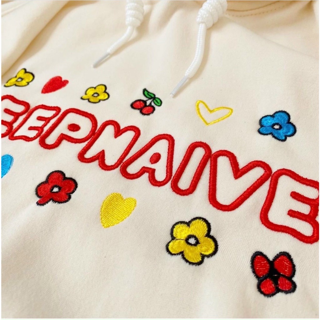 Áo Hoodie from rộng tay bồng thêu KEEP hoa quả siu dễ thương