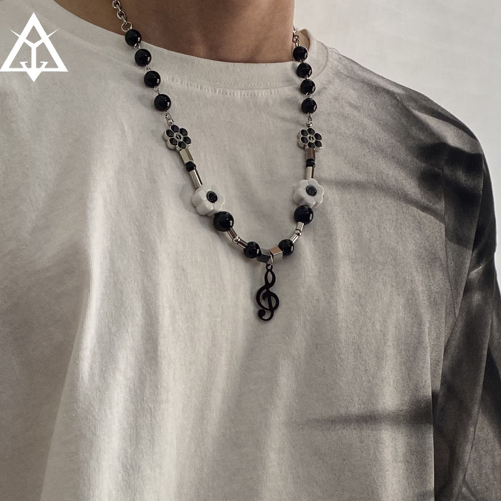 vòng cổ Mặt Hình Nốt Nhạc Đính Ngọc Trai Phong Cách Hip Hop