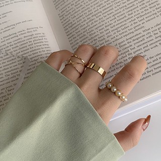 Set Nhẫn Đeo Tay Kim Loại Đính Ngọc Trai Giả Thời Trang Cho Nữ