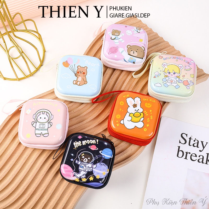 Hộp Đựng Tai Nghe Có Dây - Cáp Sạc - Hộp Vuông Đựng Đồ Dùng Nhỏ Loại Cao Cấp Có Khóa Hình Dễ Thương