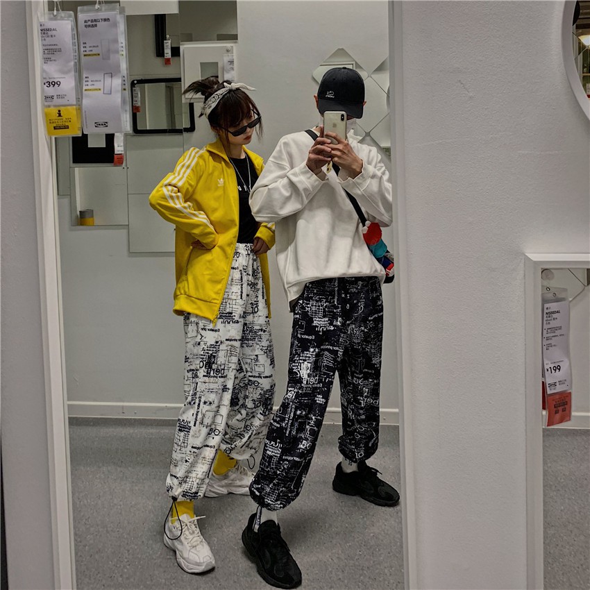 [Hàng Có Sẵn] Miễn Phí Giao Hàng Thật Quần Dài Hip Hop In Hình Phong Cách Harajuku Hàn Quốc Dễ Phối Đồ