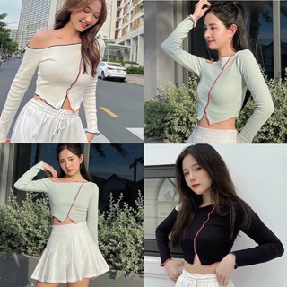 Áo croptop tay dài lệch vai dễ thương ulzzang