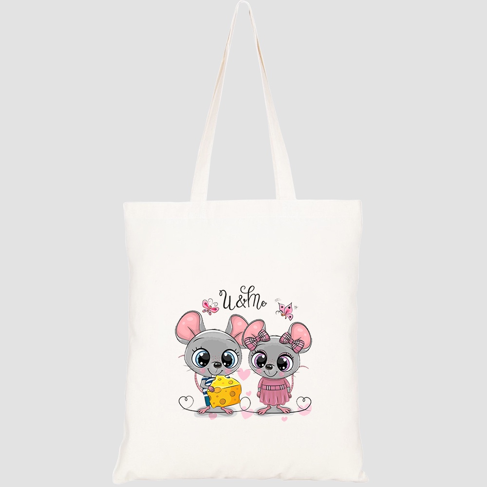 Túi vải tote canvas HTFashion in hình two cute cartoon rats on HT492