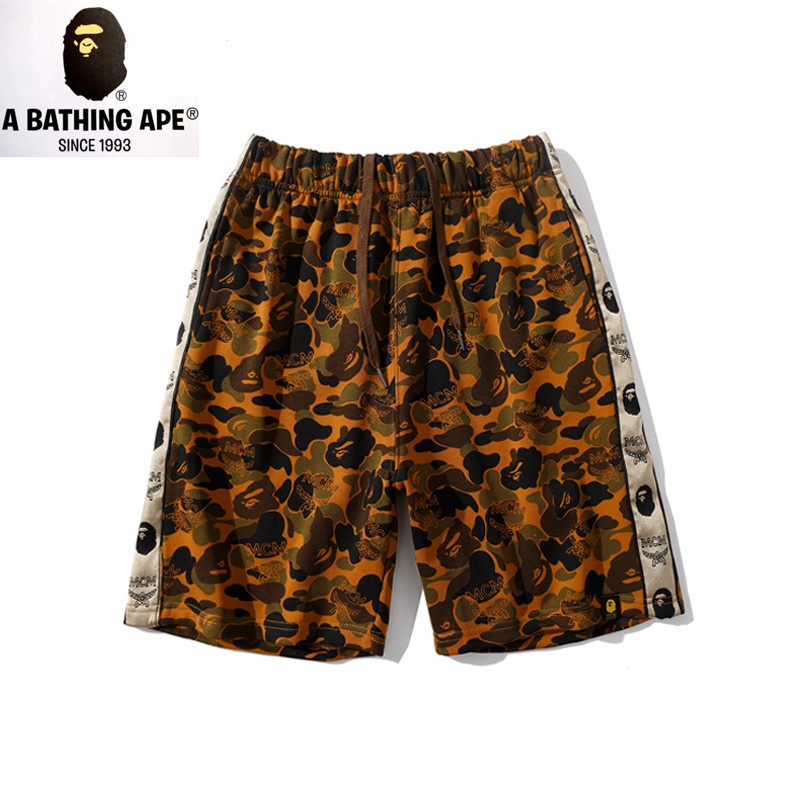 Quần Short BAPE100% Chính Hãng X MCM Họa Tiết Rằn Ri Phong Cách Hip hop Đường Phố Cho Nam