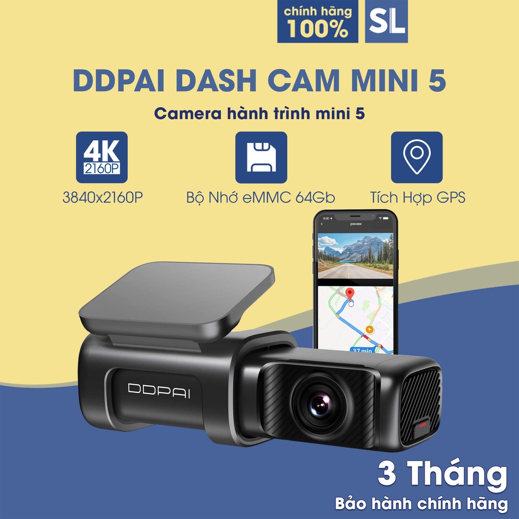 Camera hành trình DDPai Mini 5 Tích hợp GPS Độ phân giải 4K 2160P