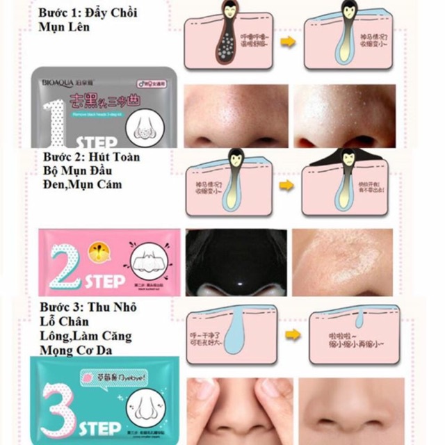 Lột mụn đầu đen Bioaqua -  Shopee SET Lột Mụn Mũi Bioaqua Remove Black Heads 3 Step Kit