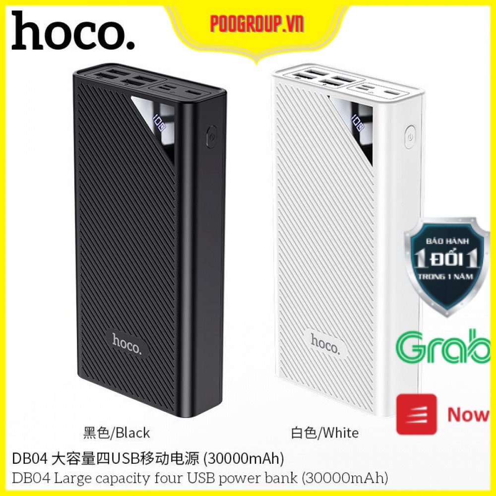 Pin sạc dự phòng chính hãng hoco DB04 30000mah cho iphone ipad samsung oppo xiaomi có Led Hiển Thị Phần Trăm Pin BH 12T