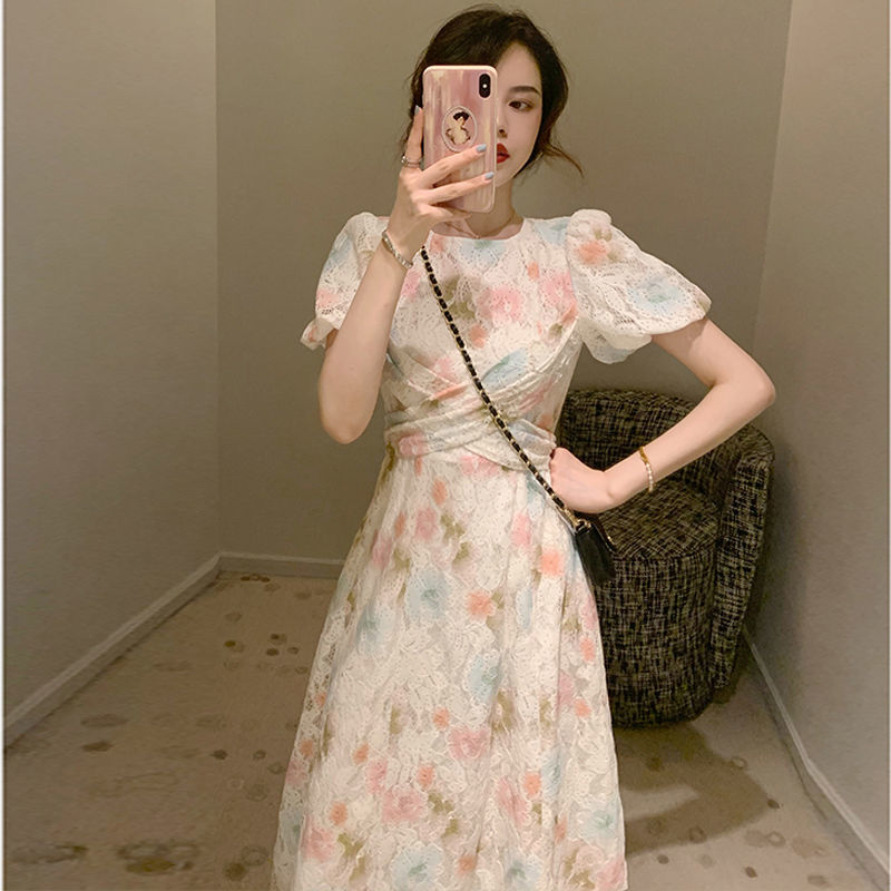 Đầm Maxi Ngắn Tay Hở Lưng Họa Tiết Hoa Xinh Xắn Dành Cho Nữ / Size S-2Xl
