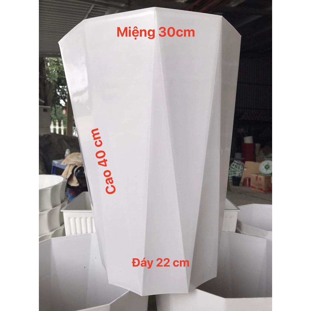 Chậu Nhựa Kim Cương Trắng 30x40 - Chậu Nhựa Trồng Cây Hoa