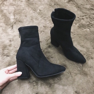 Boots cao cổ da lộn (GÓT ĐEN + GÓT BẠC) ẢNH THẬT