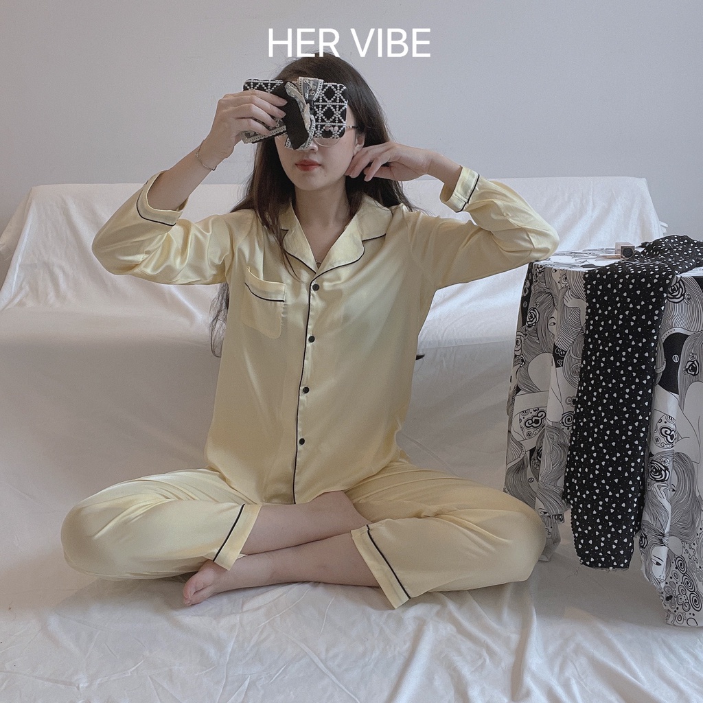 Bộ đồ nữ lụa pijama thu dáng dài quần áo ngủ ullazang xinh bộ ngủ pyjama màu trơn lụa quần dài tay dài nhiều màu | BigBuy360 - bigbuy360.vn