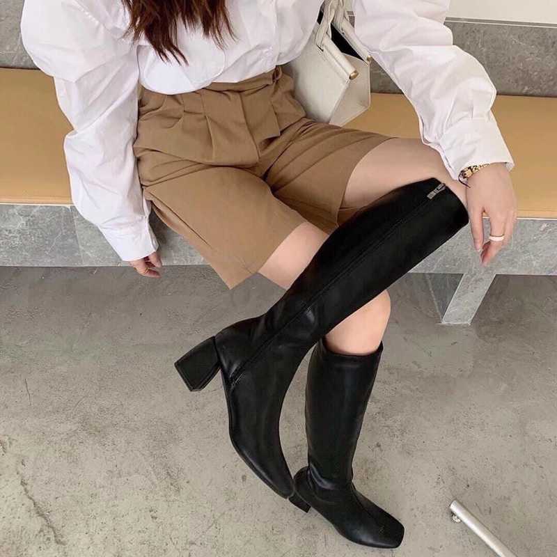 (Sẵn) Boots đùi 5p cao cấp, bốt da kéo khoá 5p, bốt đùi nữ kéo khoá 5p ( có video )